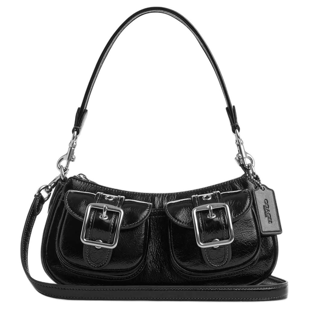 Coach Ashton 25 Silver Accessories Zipper Closure Leather Crossbody Shoulder Bag Medium Women Bags Black CBJ01-SVBK