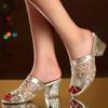 Sparkling Women's Chunky Heel Sandals with Breathable Mesh and Glitter Sequins Perfect for Fashionable Open Toe Carnival Pumps