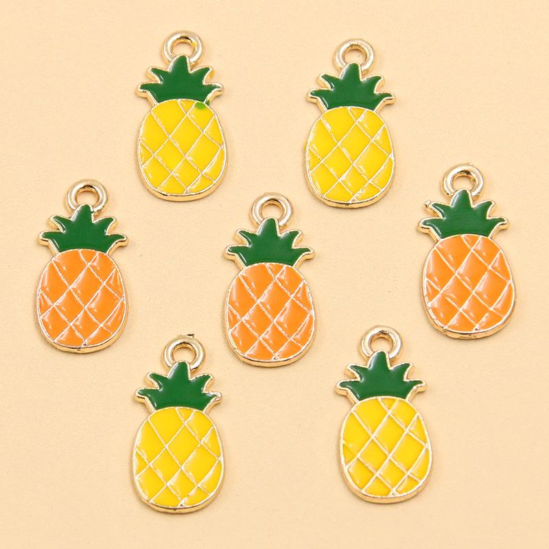 Fruit-Themed Alloy Drip Oil Pendants: Pineapple, Banana, Mango Charms for DIY Jewelry - Bracelets & Earrings, 4 Styles.