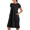 Women's Solid Colour Casual Cotton Linen Dress Short Sleeve Round Neck Pocket Dresses