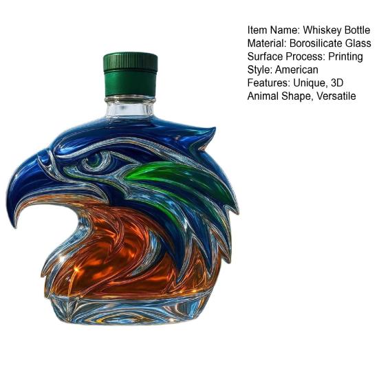 Eagle Head Whiskey Bottle Unique Glass Decanter 3D Liquor Container for Whiskey Wine Cocktails Coffee