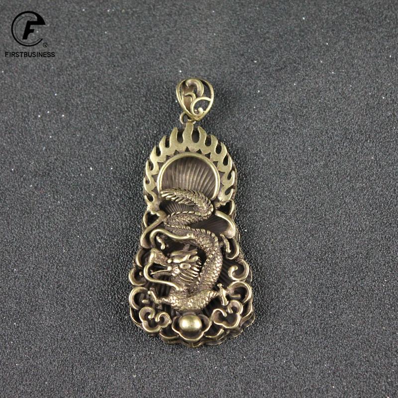 2021 New Style Antique Copper Chinese Dragon Pendant Necklace Animal Lucky Blessing Chinese Characters FU New Year Present