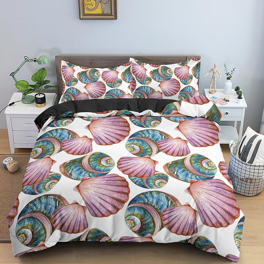 Shell Duvet Cover Set Starfish Crab Sea Animals Kawaii Polyester Comforter Cover For Kid Boys Girl Bedding Set King Full Size
