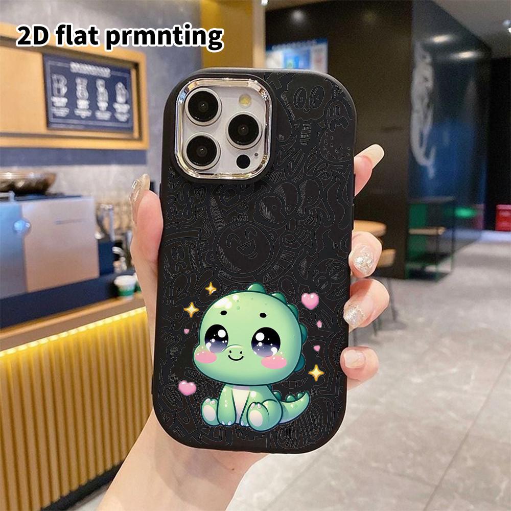 Phone Case: 2D flat design suitable for iPhone 18 17 16 15 14 13 Pro protective case, couple style, green little dinosaur, Christmas and Halloween gif