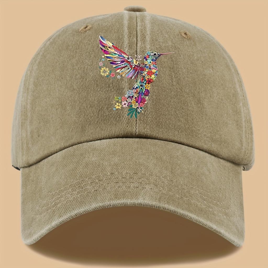 1pc Fashionable Hummingbird And Floral Print Outdoor Baseball Cap Adjustable Breathable Sun Hat Suitable for Hiking Fishing