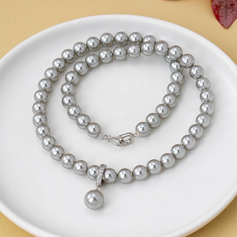 Gray Shijiahai Bead Long Beaded Necklace Women's French Light Luxury Niche Necklace Stacked Wearing Sweater Chain Wearing Multiple Styles