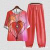 Europe beautiful women casual suit popular fashion summer new five-quarter sleeve printed top pants two-piece set
