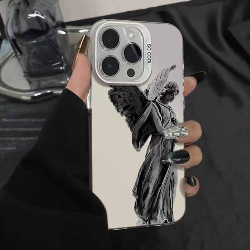 Angel Statue iPhone Case for 15Pro Max, 16Pro, 14Pro, 13 - European & American Design