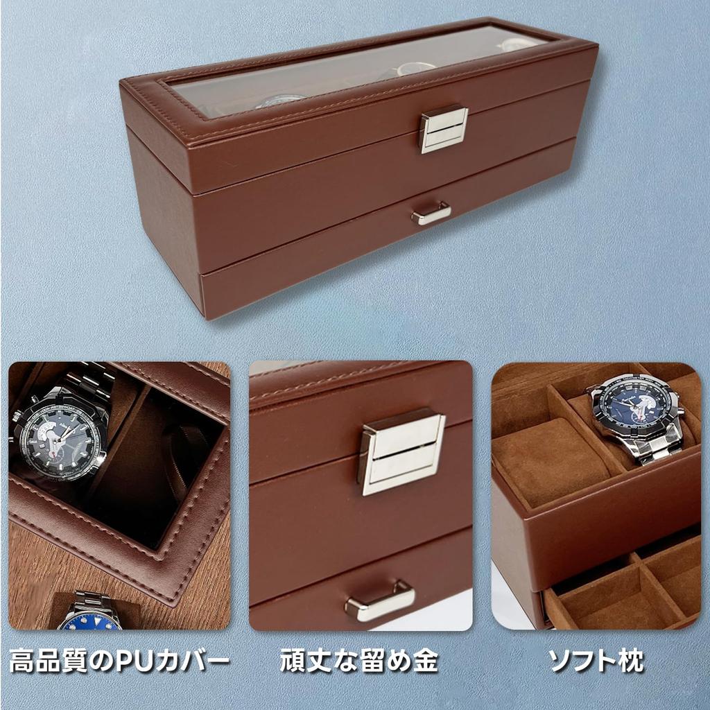 Mocamoro Часы Вмещает 6 Часов Коллекция Роскошных Часов для Подарочный Кейс из Прозрачного Стекла, Часы, Двухъярусная Коробка, Мужские, Топ, Дисплей,