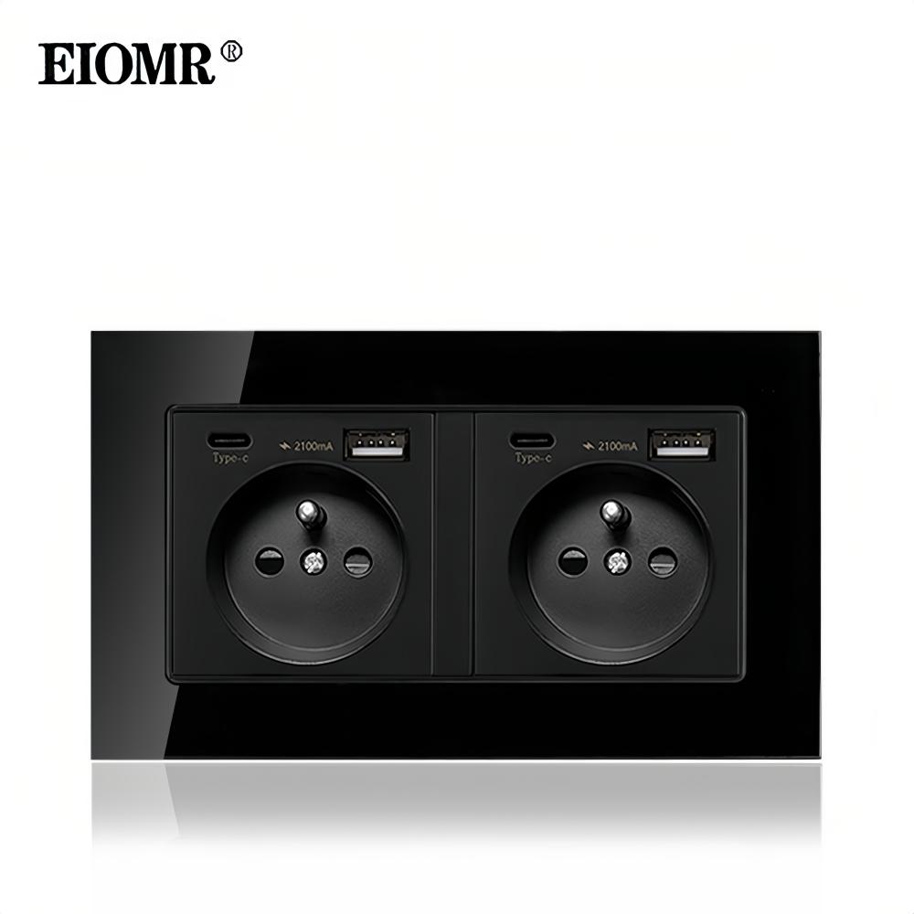 Розетка EIOMR Стандарт Франции, Одинарная Двойная AC 100~250V 16A Белый Черный Настенная Тип-C USB Вилки Розетка для Дома Офиса