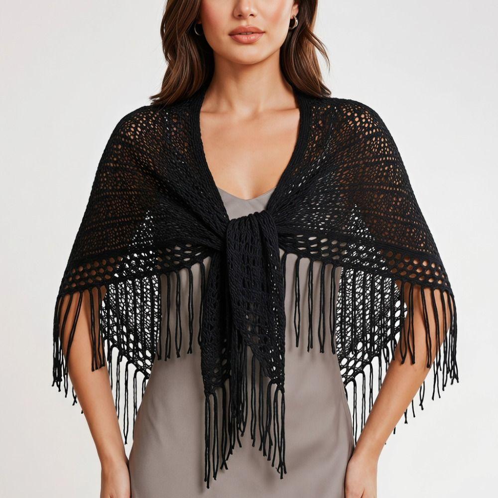 Cloak Knitted Triangle Scarf Cape Fart Curtain Simple Hollow Out Scarves Female