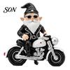 Cool Biker Dwarf Figures Motorcycle Gnome Figurine with Leather Jacket & Sunglasses, Resin Western Cowboy Style Statue for Garden Birthday Gifts