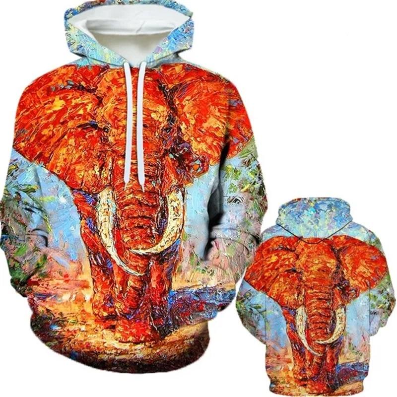 Персонализированная мода, животное, картина маслом, слон, 3D-печать, мужские зимние повседневные толстовки с капюшоном, Harajuku Fun, унисекс-топы