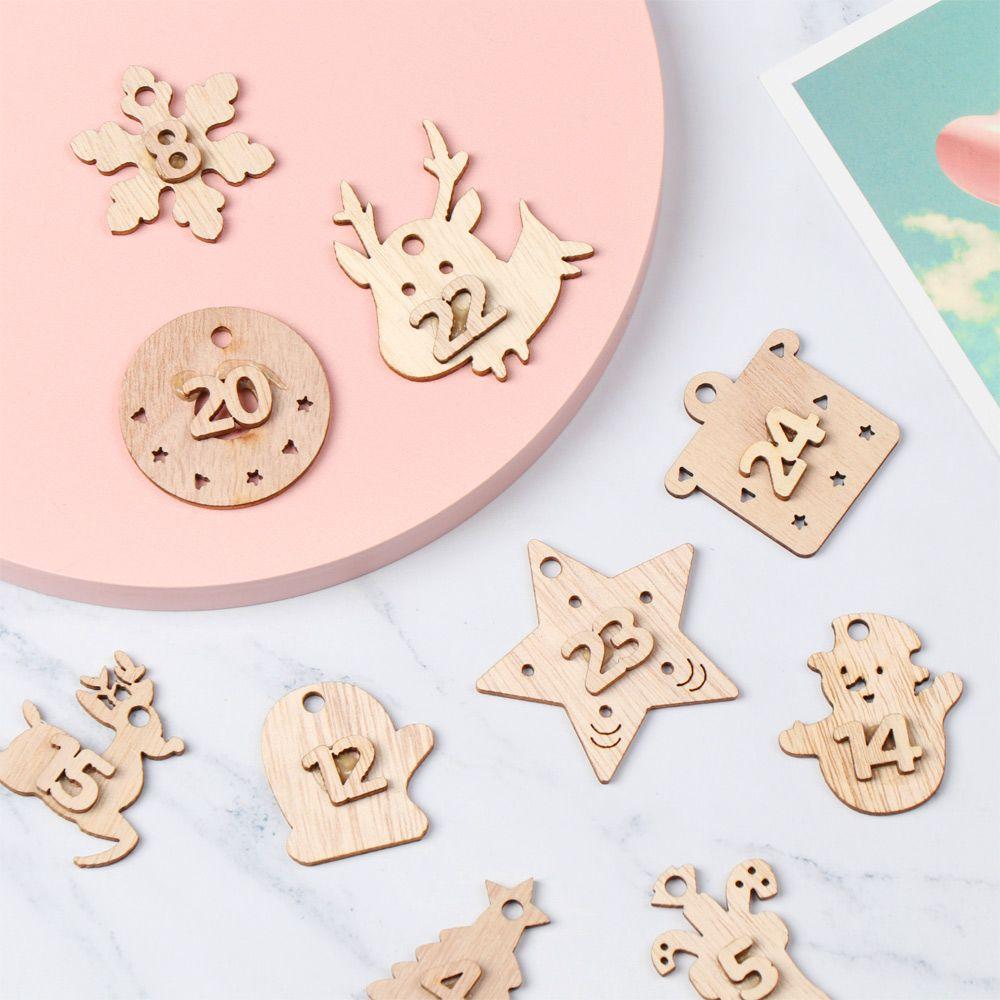 Package Xmas Ornament Wooden Pendant Christmas Advent Calendar Number Label Countdown Hanging Tags