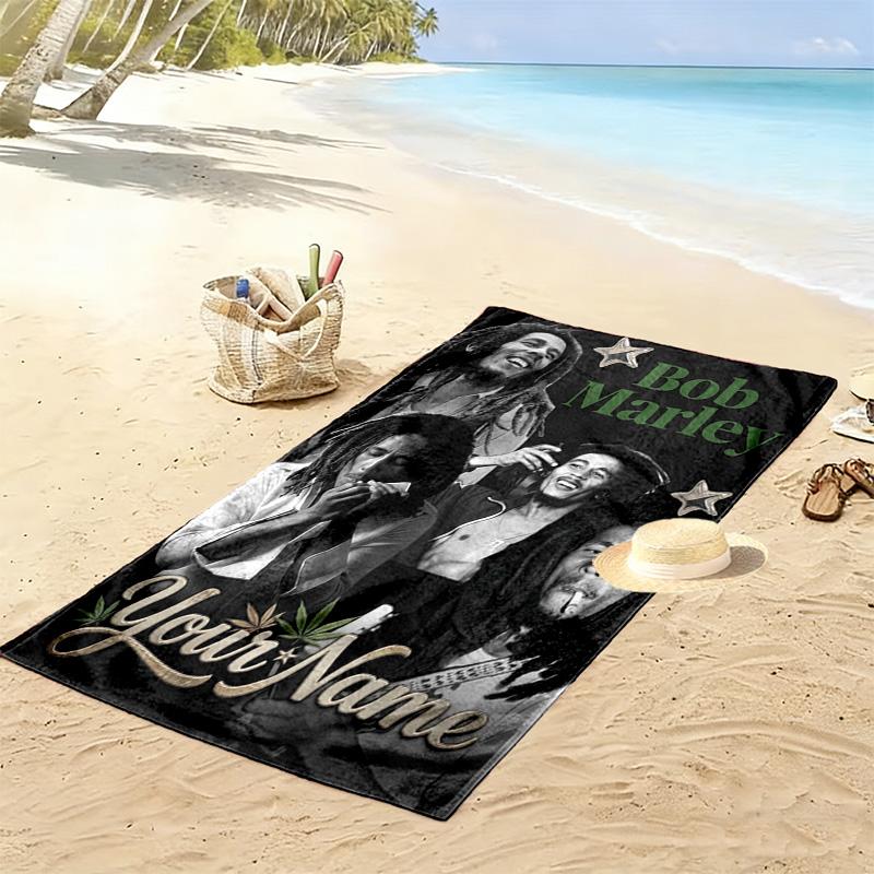 Name Custom Bob Marley Print Beach Towel, Large Soft Quick Dry Towel for Beach Camping Swimming