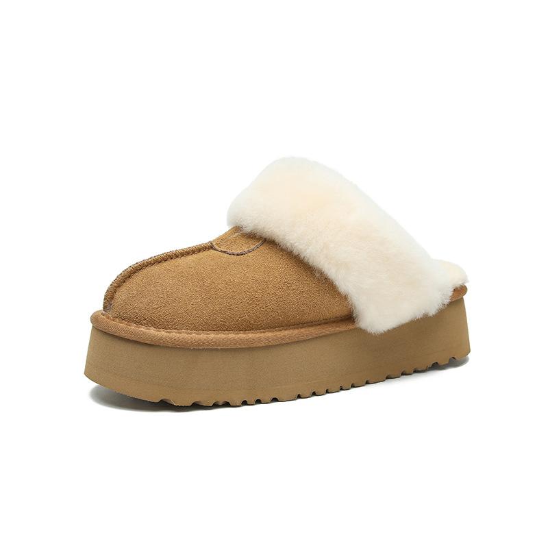 Флисовые полутапочки на толстой подошве, пушистые, женские, зимние 2024, флисовые, утолщенные, зимние сапоги, кожаные, теплые, из хлопка