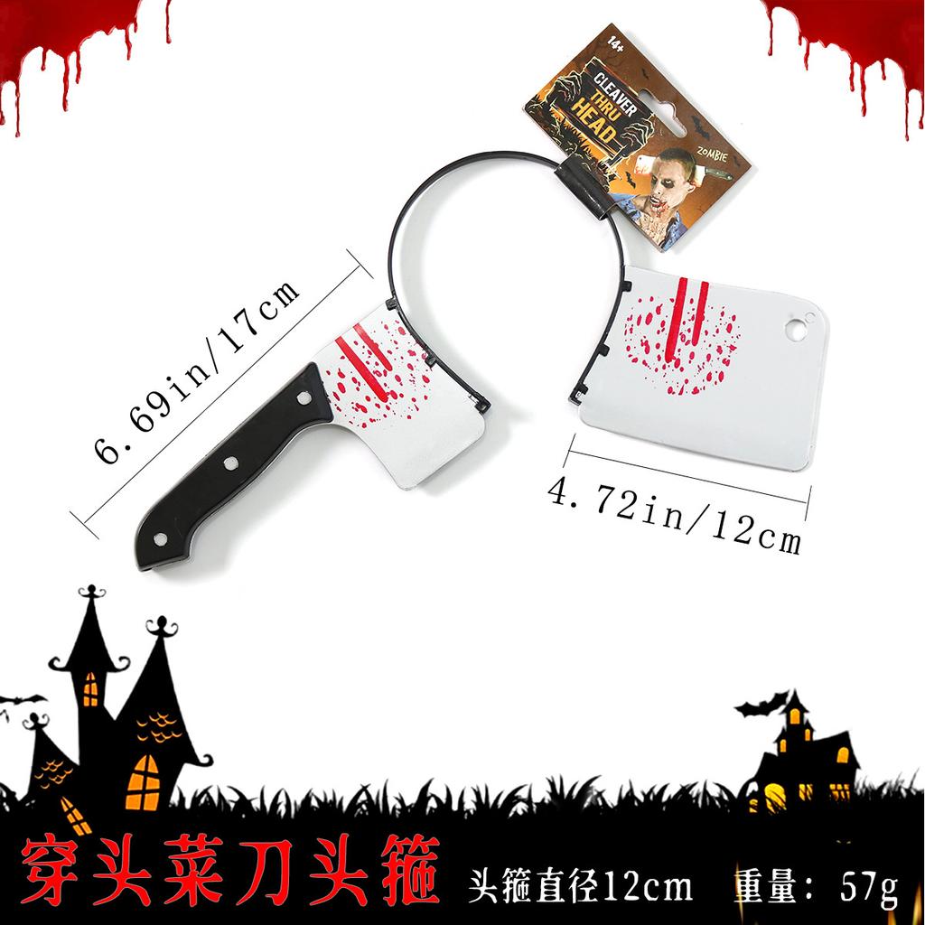 Halloween Head Props, Ghost Festival Horror Spoof Trick, Head Axe Wrench Needle Head Buckle Headdress