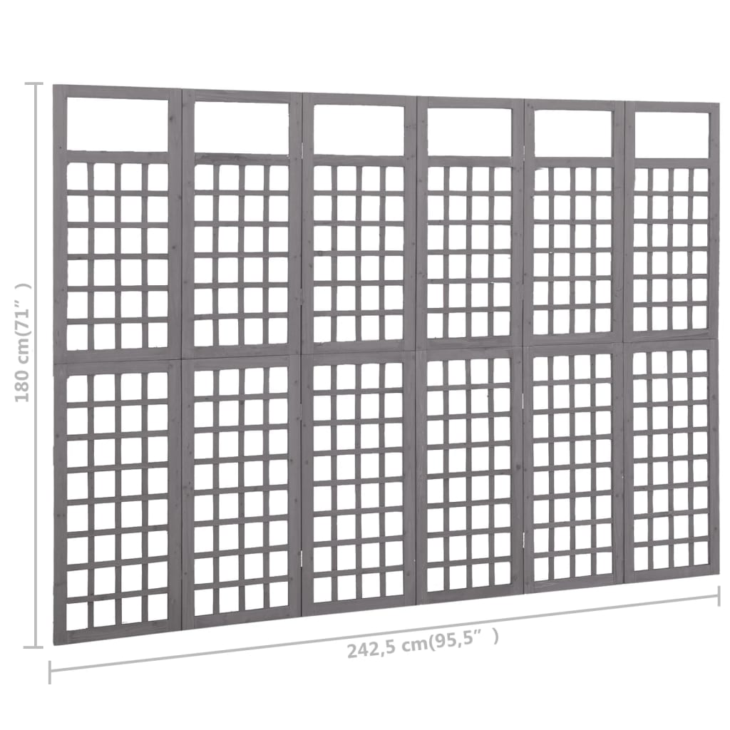 Trellis Room Divider 6 Piece Solid Pine Wood Gray 242.5 x 180 cm
