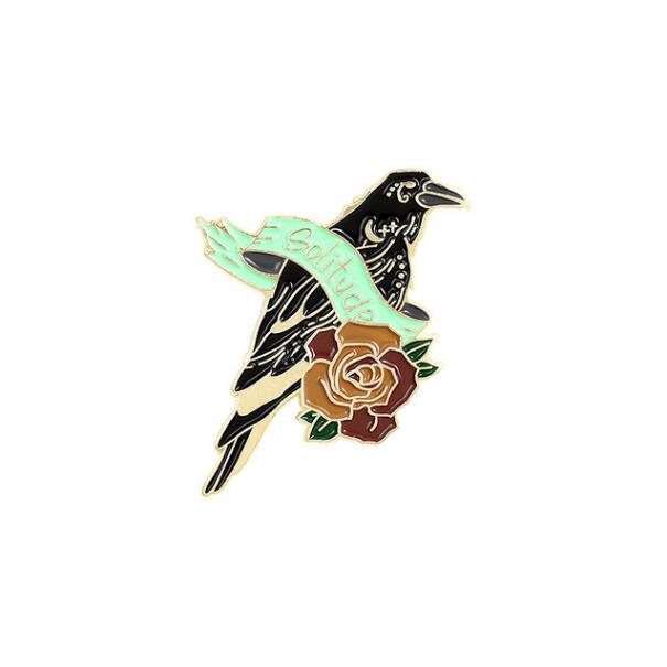 Punk Gothic Crow Raven Enamel Pins Bird Feather Moon Flowers Brooches Bag Lapel Badge  Fashion Jewelry Gift for Friends Kids