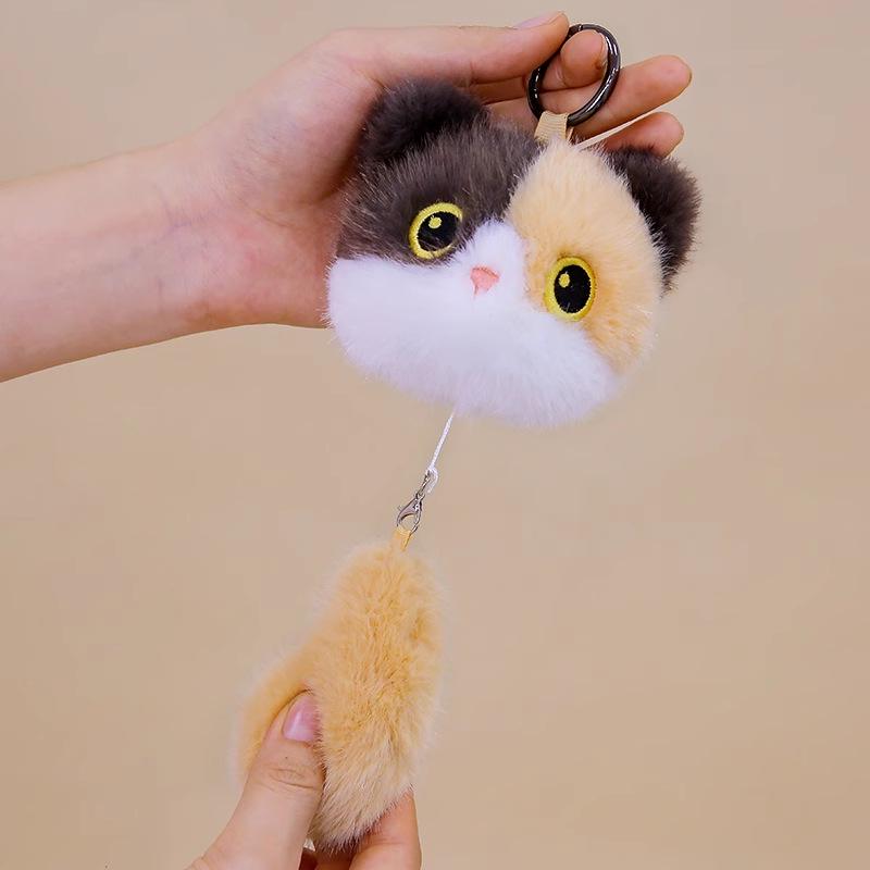 Adorable Cat Plush Keychain Pendant: Black, Calico, Siamese Varieties