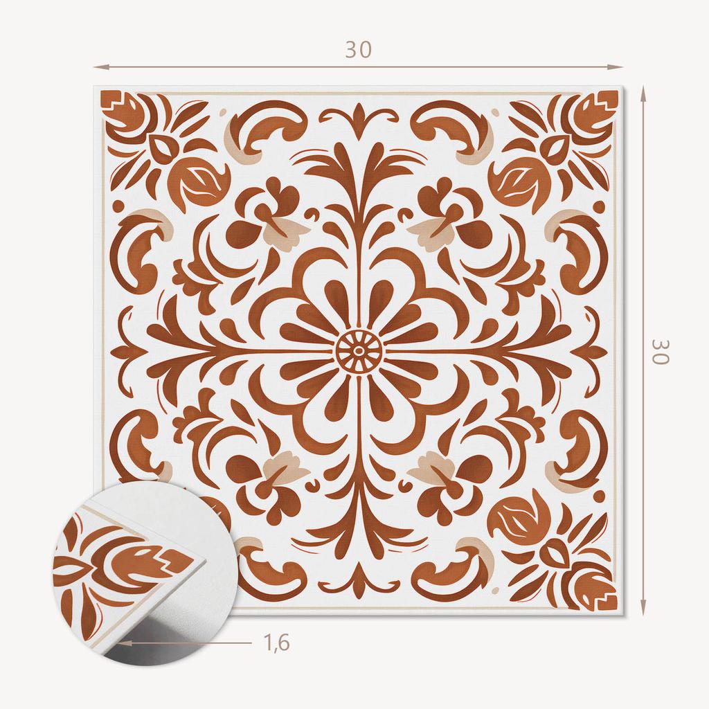 Printed Vinyl Tiles - Bedroom Decoration Ornamental Floral Pattern 9x30x30 cm