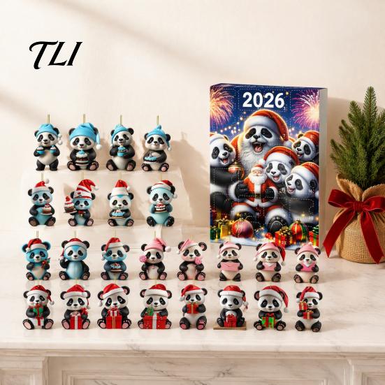 Christmas Advent Calendar Panda Calendar, 24 Days Countdown Contains Acrylic Ornament Set Ornaments, Cute Hanging Decorations for Tree