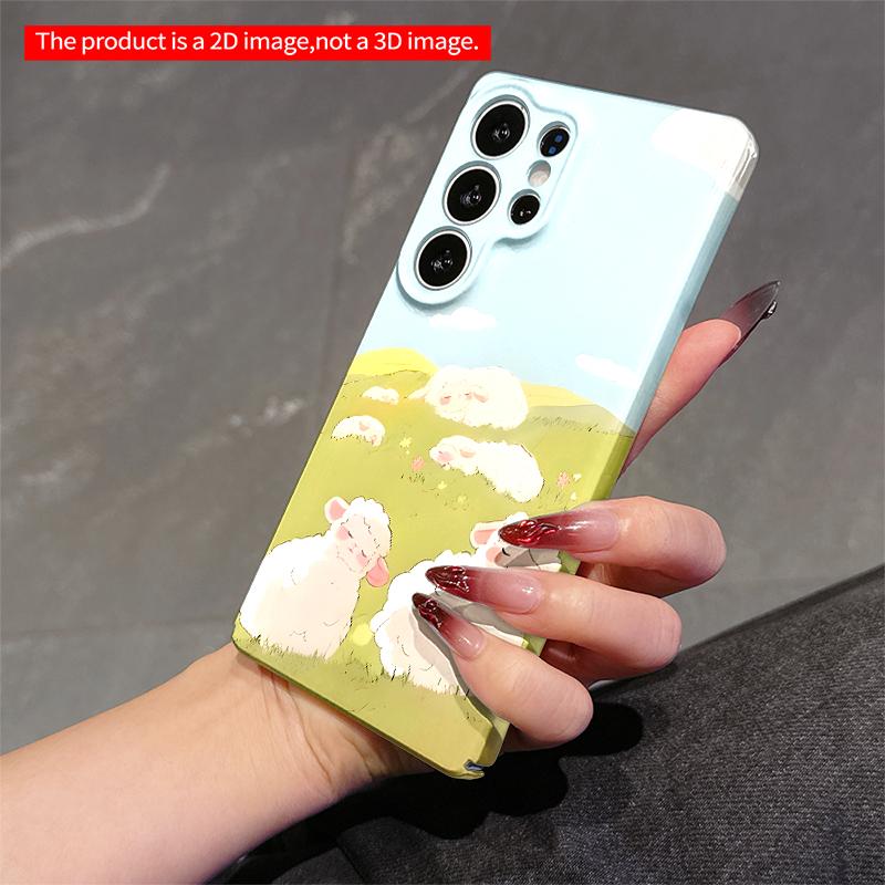 2DFlat Samsung phone case Cute Sheep Resting on Green Hill Applicable to Galaxy S23 S24 S25ULTRA S26 A12 A14 A15 A16 A54 A55