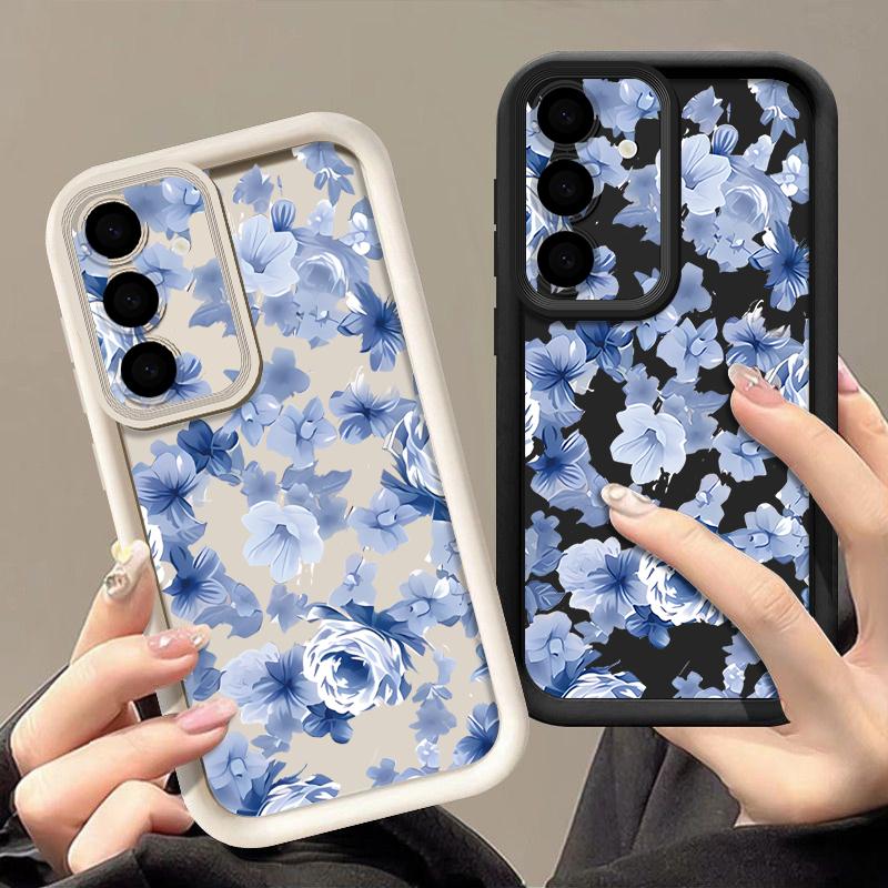 Мягкий чехол для телефона с узором синих цветов для Samsung Galaxy S26 S25 S24 S23 S22 S21 Ultra S25 Edge S24 S25 FE S22 Plus, задняя крышка из ТПУ