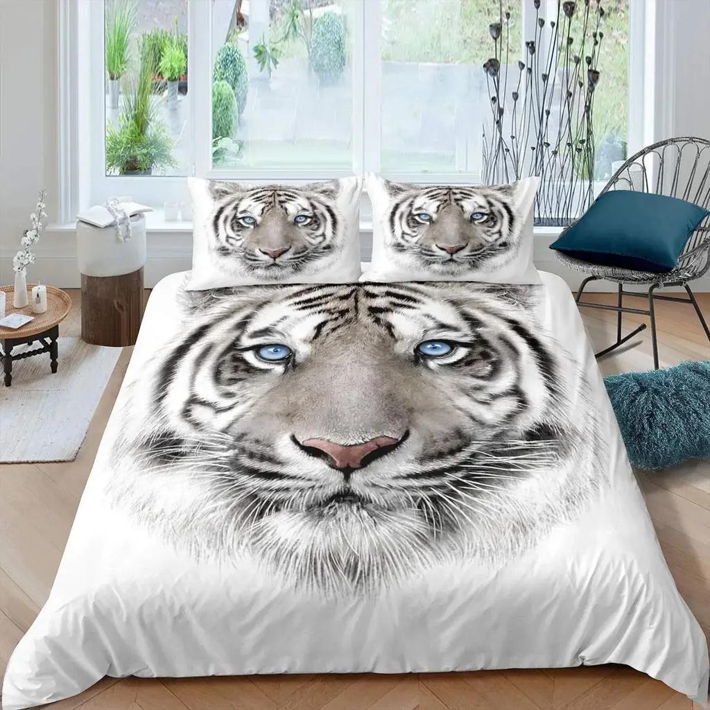 Tiger Duvet Cover Sets Full Size King Size,African Animals Bedding Set,Tropical Wild Animal Comforter Cover Quilt Cover