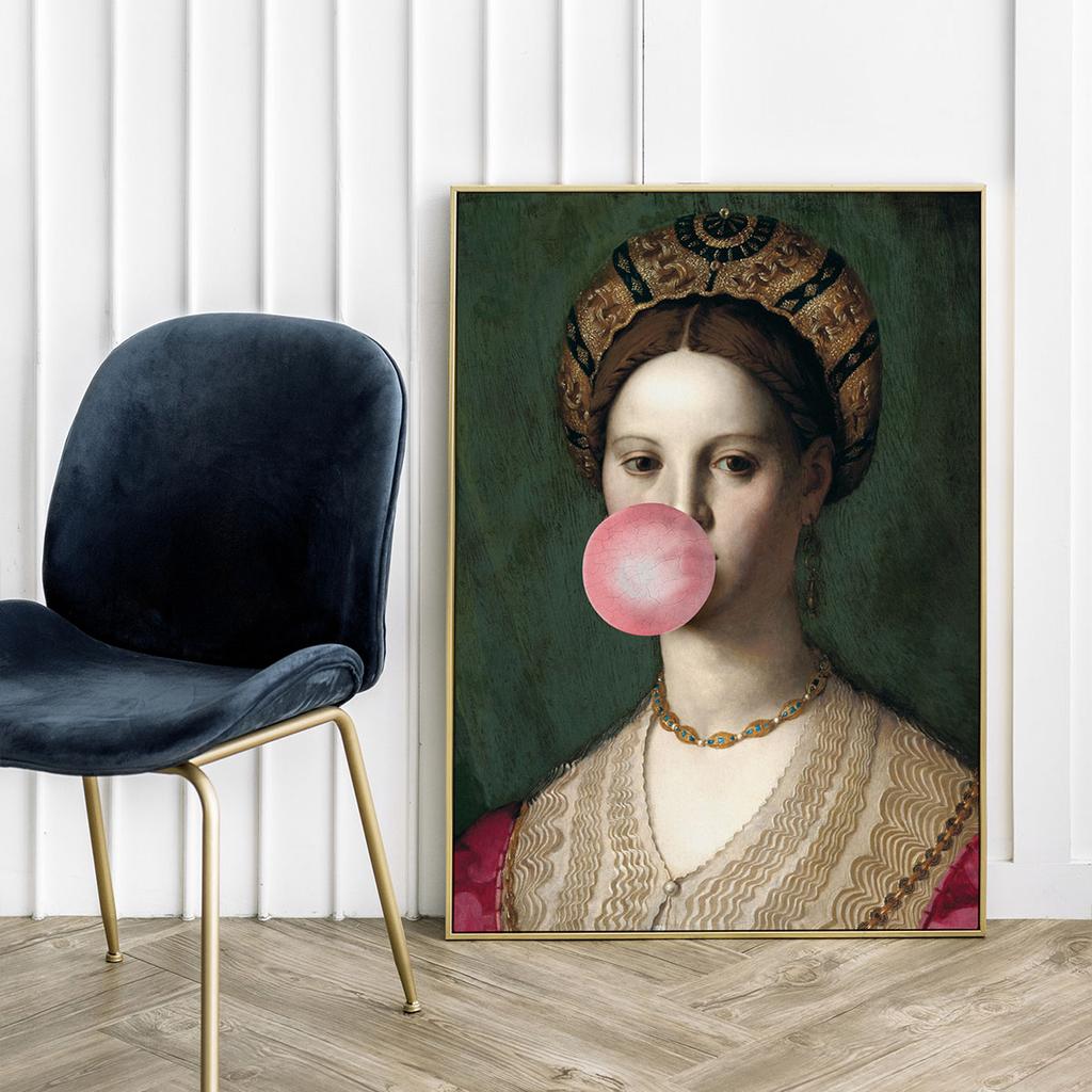 Plakat portret kobiety guma do żucia