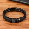 Woven Leather Rope Wrapping Special Style Classic Stainless Steel Men's Leather Bracelet Double-layer Design