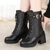 Зимние женские зимние ботинки из натуральной кожи на высоком каблуке, теплые женские шерстяные ботинки в стиле милитари, качественные женские зимние сапоги