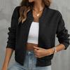 Women Jacket O Neck Solid Color Zipper Closure Coat Loose Thermal Short Type