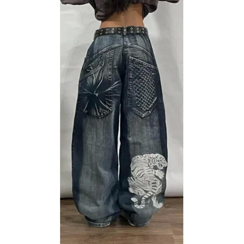 Мужские джинсы Y2K Streetwear Деним Свободный крой Высокая талия Ретро Графические Прямая штанина