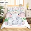 Пододеяльник с изображением слона, милого животного для девочек и мальчиков, декор комнаты Kawaii, цветочные ветки, пододеяльник с изображением слона, фиолетово-голубого цвета