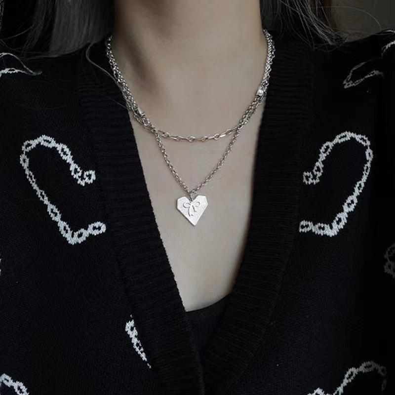 Двойное ожерелье Love Bow Niche Cold Style Hip Hop Babes Neck Chain из титановой стали, аксессуары для женского прилива
