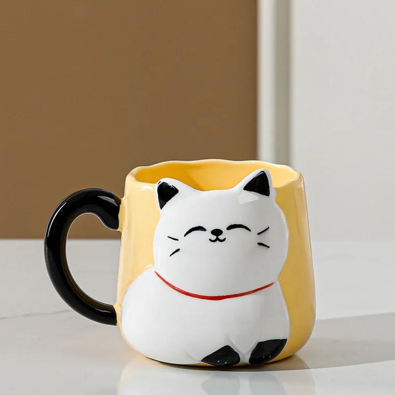 Керамическая чашка с тиснением в виде 3D-мультяшного кота, чашка для кофе, молока, чая, завтрака, с ручкой, посуда, новинка, подарок, дом, кружка 500 мл