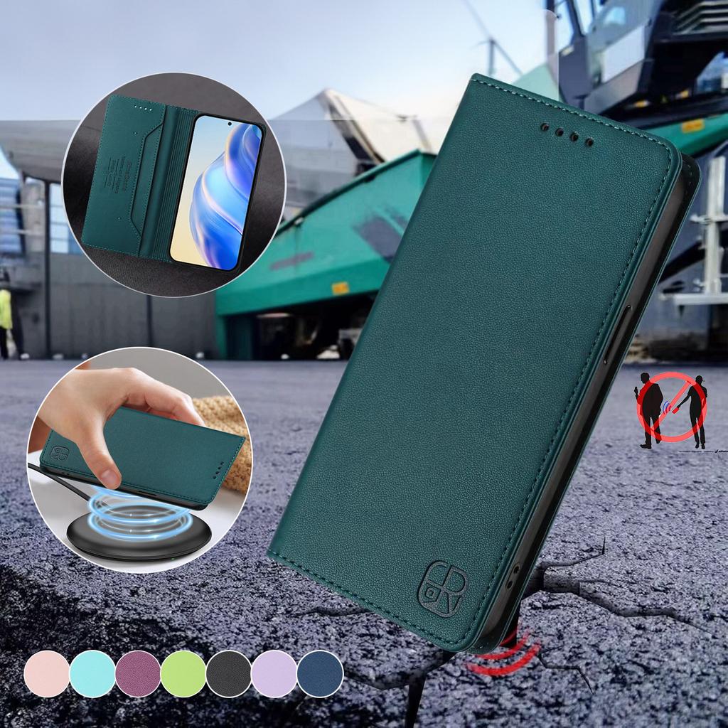 Роскошный кожаный чехол для OPPO Realme 14X/Realme C75 C61 C63/Realme12/Realme13 RFID-блокировка слотов для карт Магнитная подставка для притяжения Ударопрочный откидной чехол