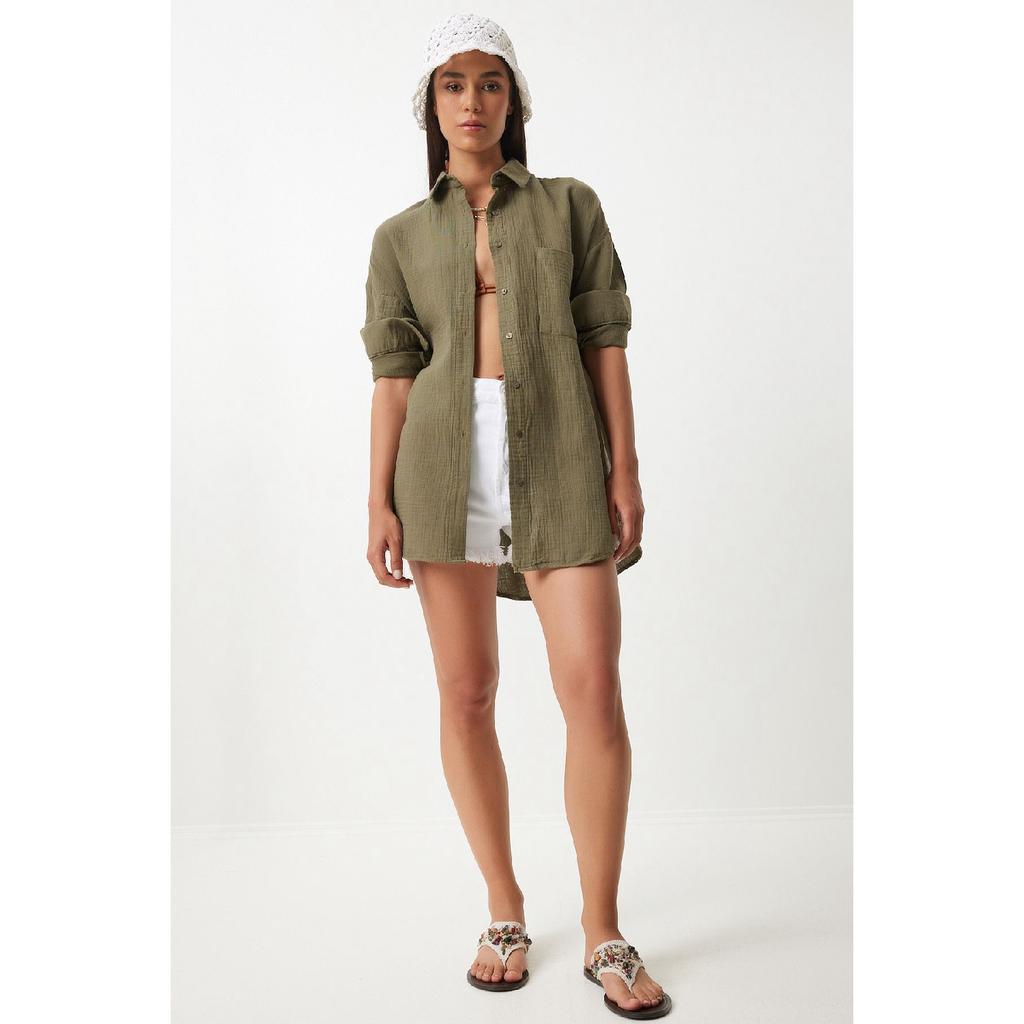 Oversize Basic Muslin Shirt Navy Blue