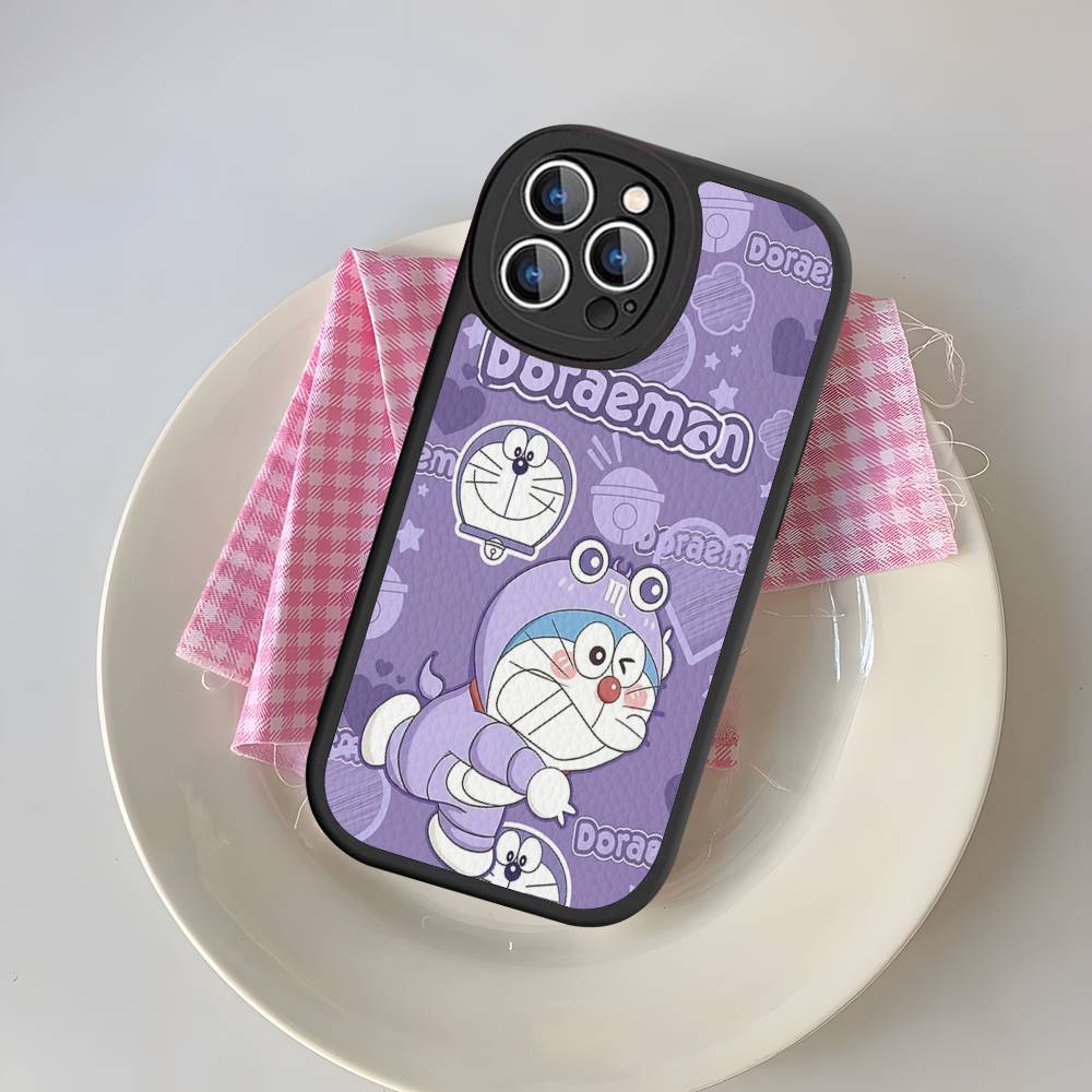 Мультяшный чехол для телефона с Дораэмоном для iPhone 11 12 13 14 15 16 Pro Max Mini Plus Мягкий кожаный чехол