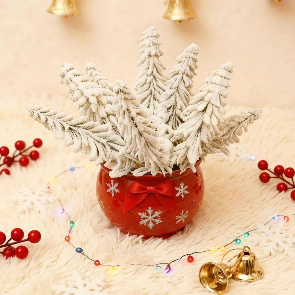 5PCS/SET Lifelike Artificial Pine Branches Frosted Snowy Red Berry Stems Table Decor