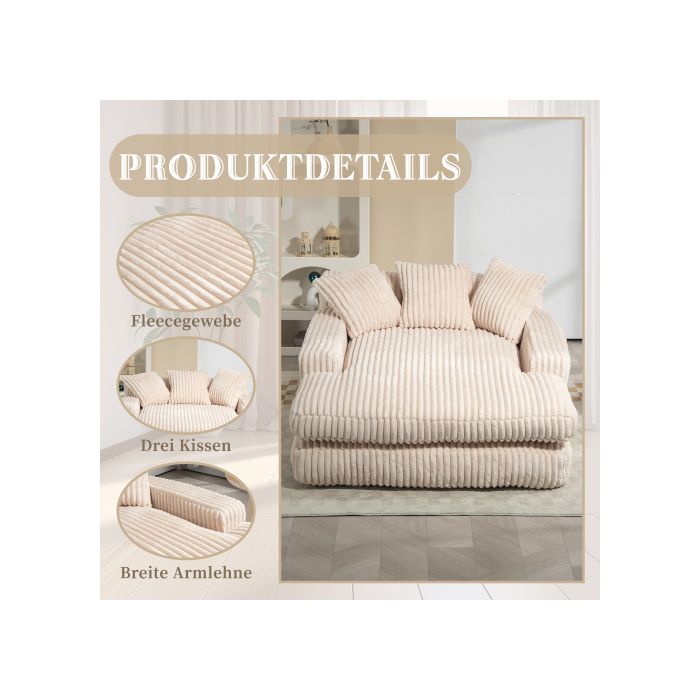 Диван-кровать - MUVOE - Современный - Вельвет - 3 подушки - 1 место - Бежевый