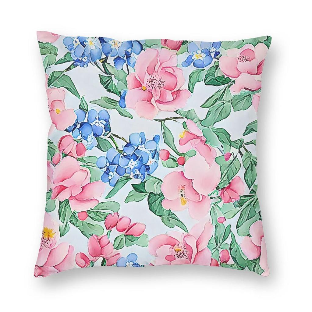 Magnolia Flowers And Blue Forgetmenots Pillowcase Polyester Linen Velvet Creative Zip Decorative Pillow Case Car Cushion Case