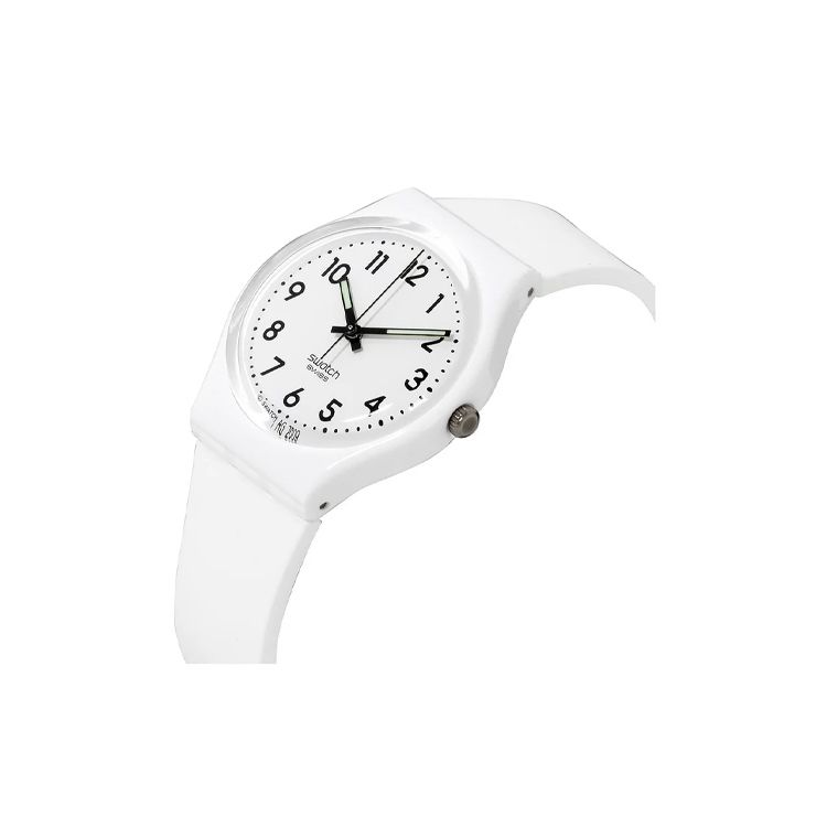 Swatch Оригинальные кварцевые водонепроницаемые минималистичные часы 34 мм с белым циферблатом, пластиковый корпус, силиконовый ремешок, унисекс часы GW151O