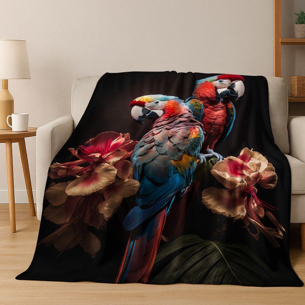 Colorful Tropical Parrot Macaw Natural Birds Art Flannel Blanket,Cozy Soft Throw Blanket for Home Bedroom Bed Sofa Cover Kids