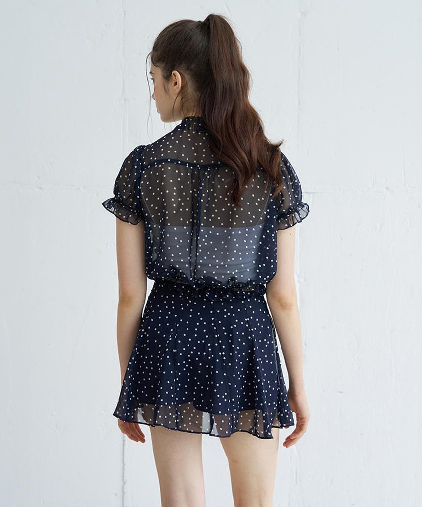 Bember Polka Dot Flare Mini Skirt_Navy