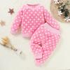 Toddler Baby Boys Girls Dot Thick Warm Flannel Tops+Pants Pajamas Outfits Set