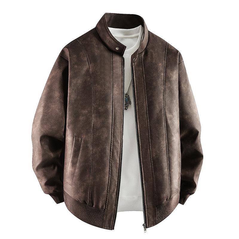 Уютная винтажная куртка из искусственной кожи Fat Plus Size Plus Fat Loose Casual Stand Wool Jacket Zip
