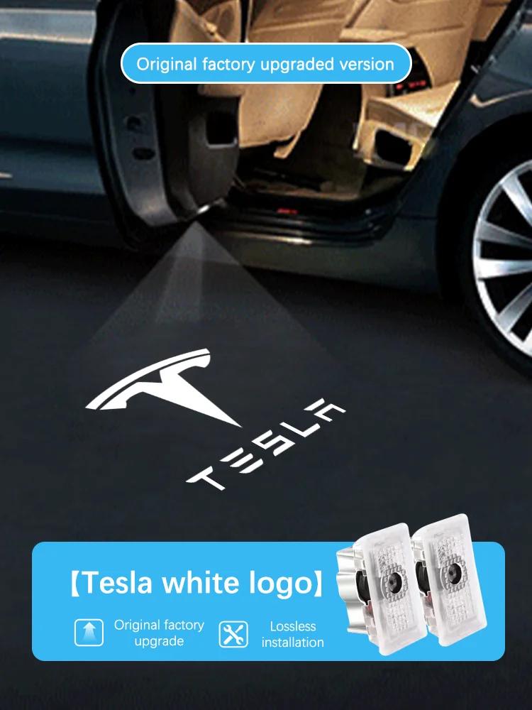 bfxhr7 Led Car Door Ghost Light Emblem Logo Laser Projector Welcome Lamps For Tesla Model 3 Model Y Model X Model S