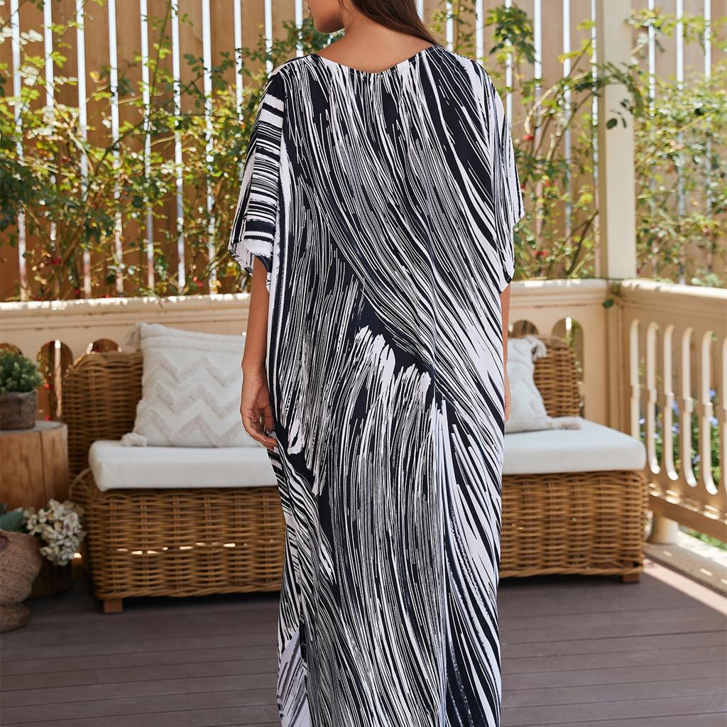YYFS Женская мода, лето, весна, черно-белые повседневные платья с косой линией и рукавами 1/2, v-образным вырезом